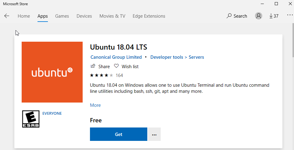 Ubuntu 1804 Microsoft Store