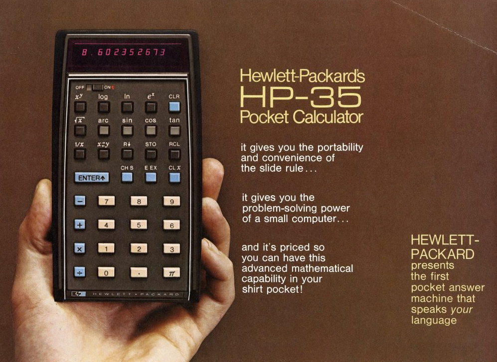 Image of the HP-35 Pocket Calculator ad from HP History website